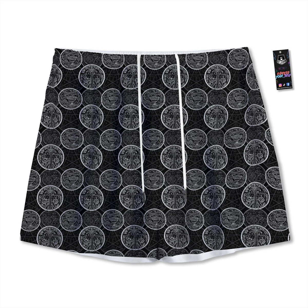 Wicca Gothic Curse Print Pattern Mesh Shorts