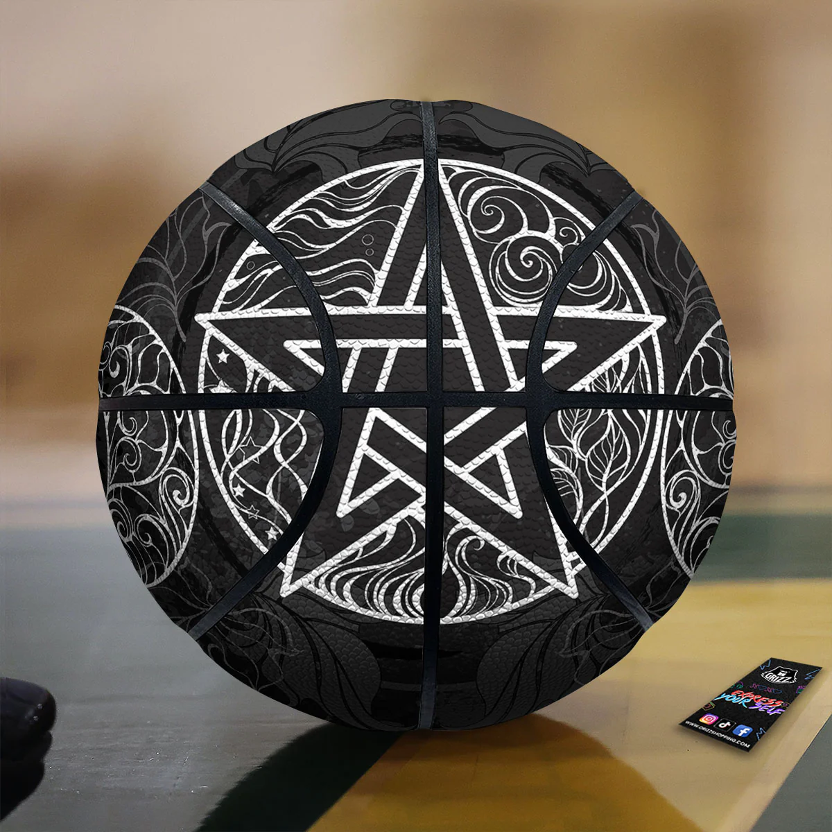 Wicca Pentagram White And Black Print Basketball