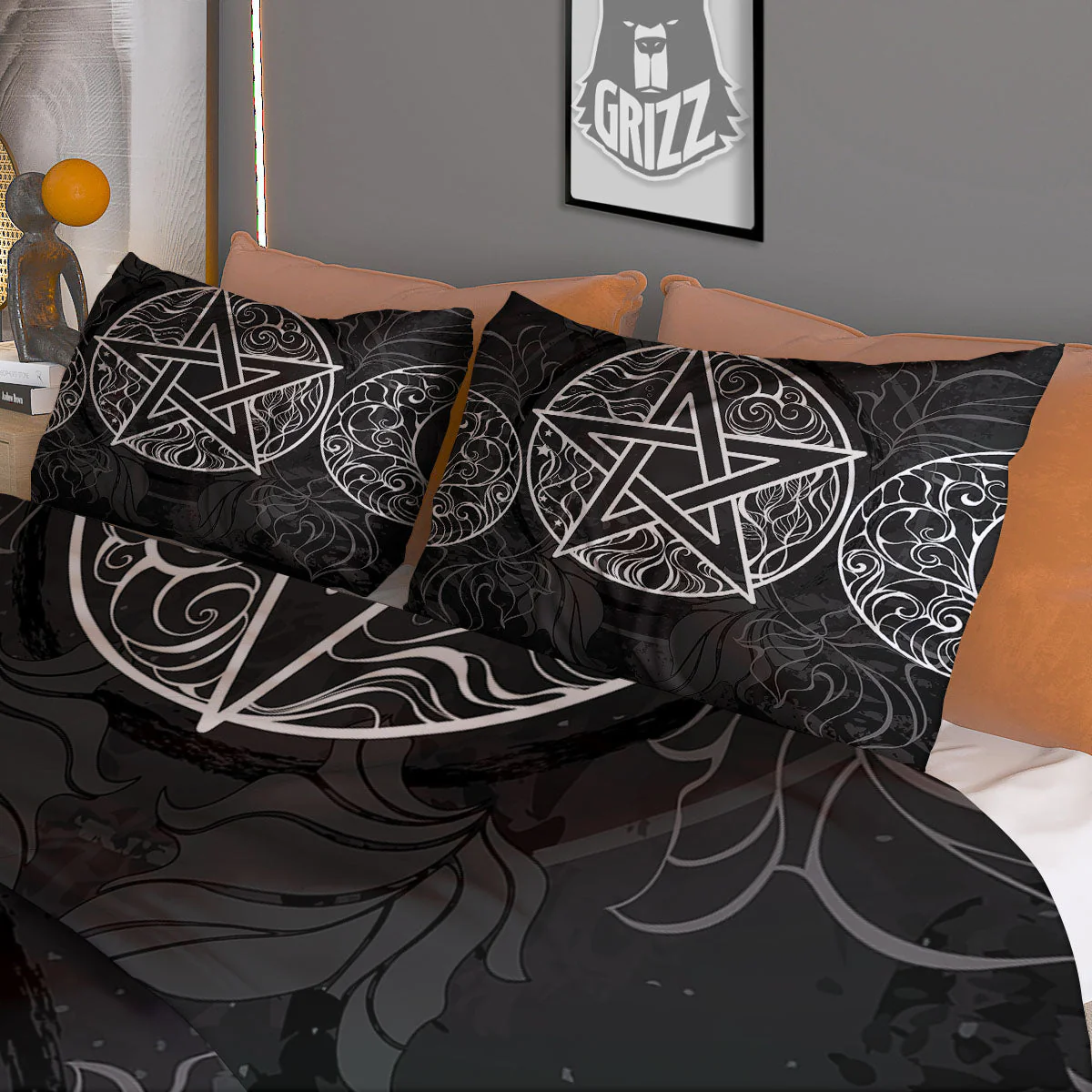 Wicca Pentagram White And Black Print Duvet Cover Bedding Set - Image 3