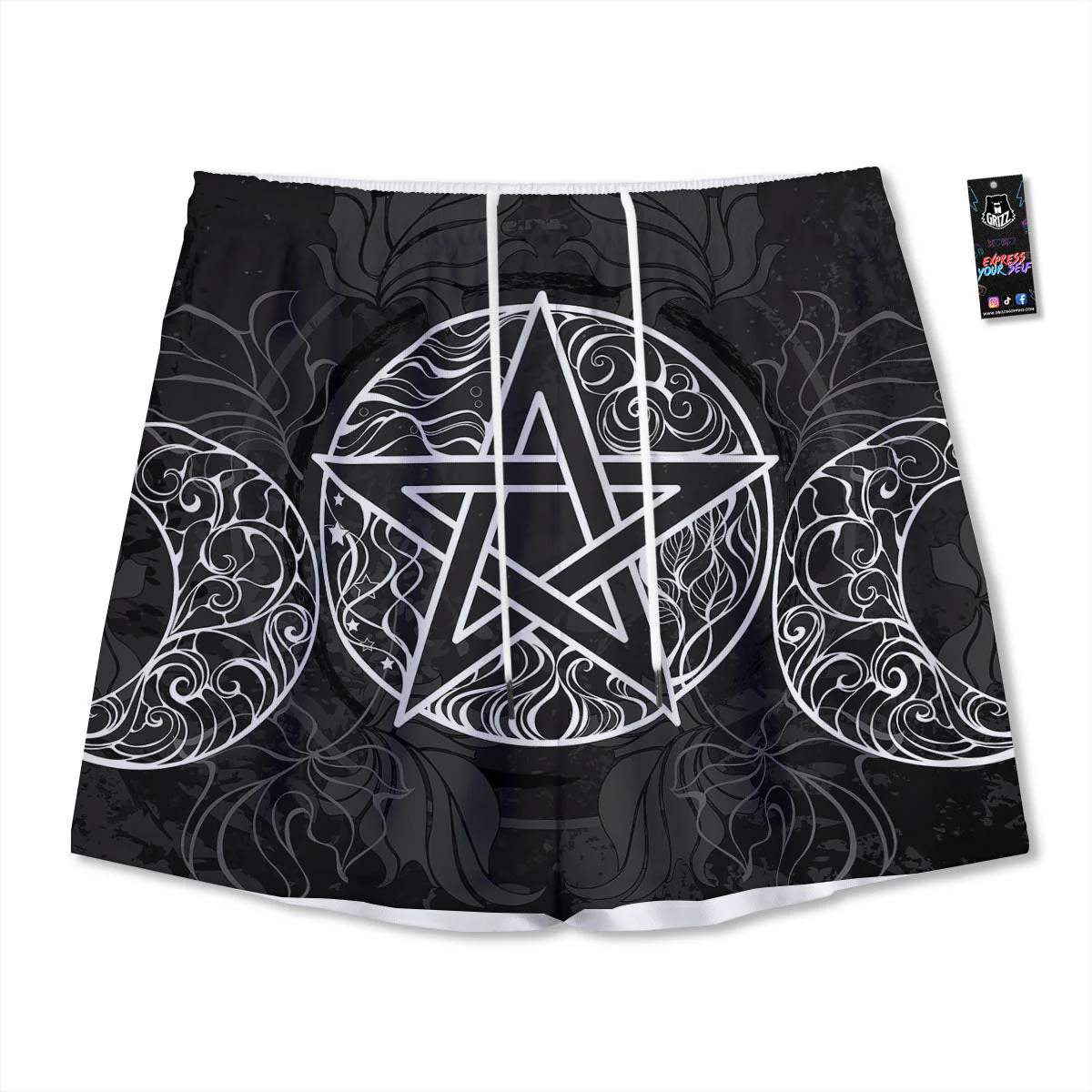 Wicca Pentagram White And Black Print Mesh Shorts