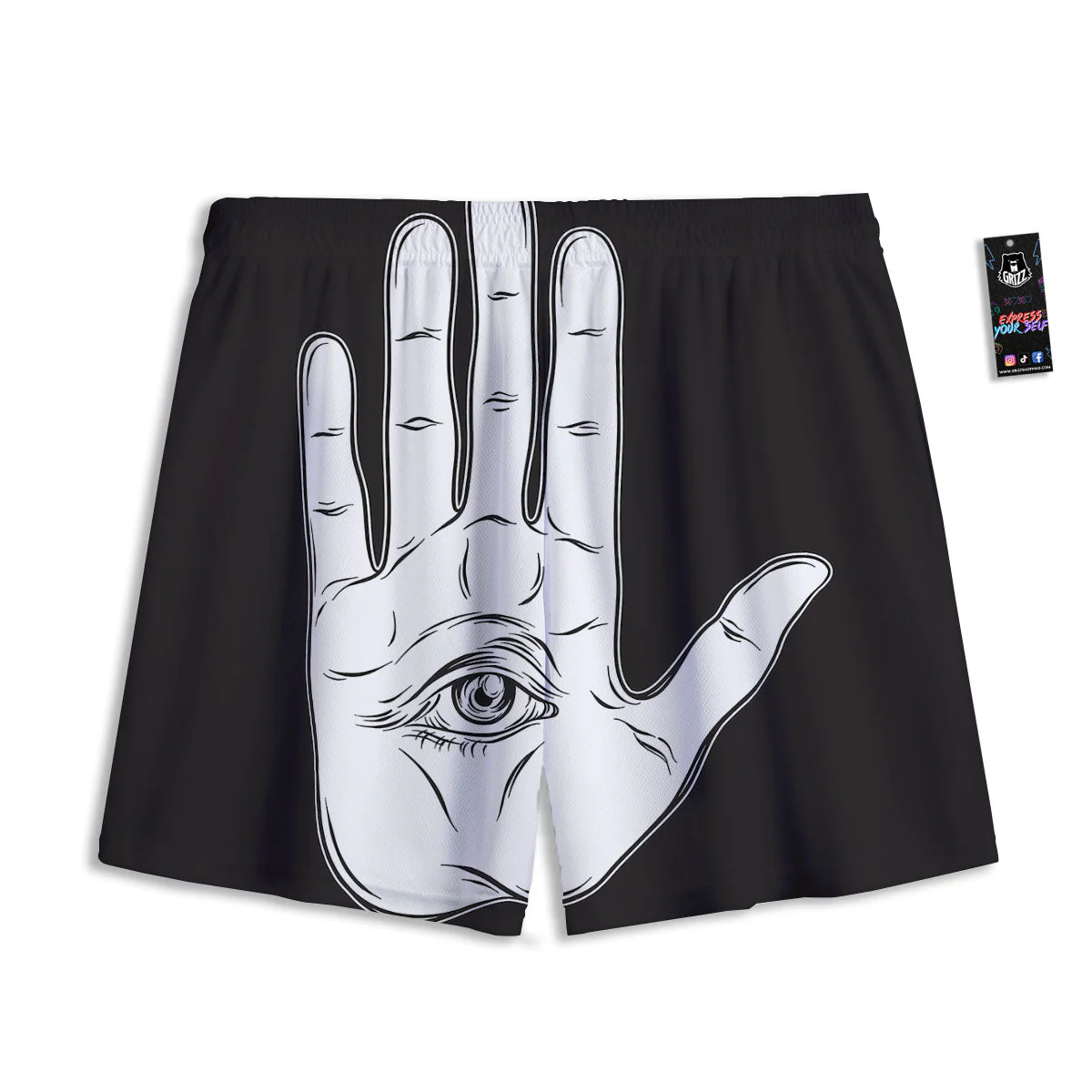 Wiccan Palmistry White And Black Print Mesh Shorts - Image 2