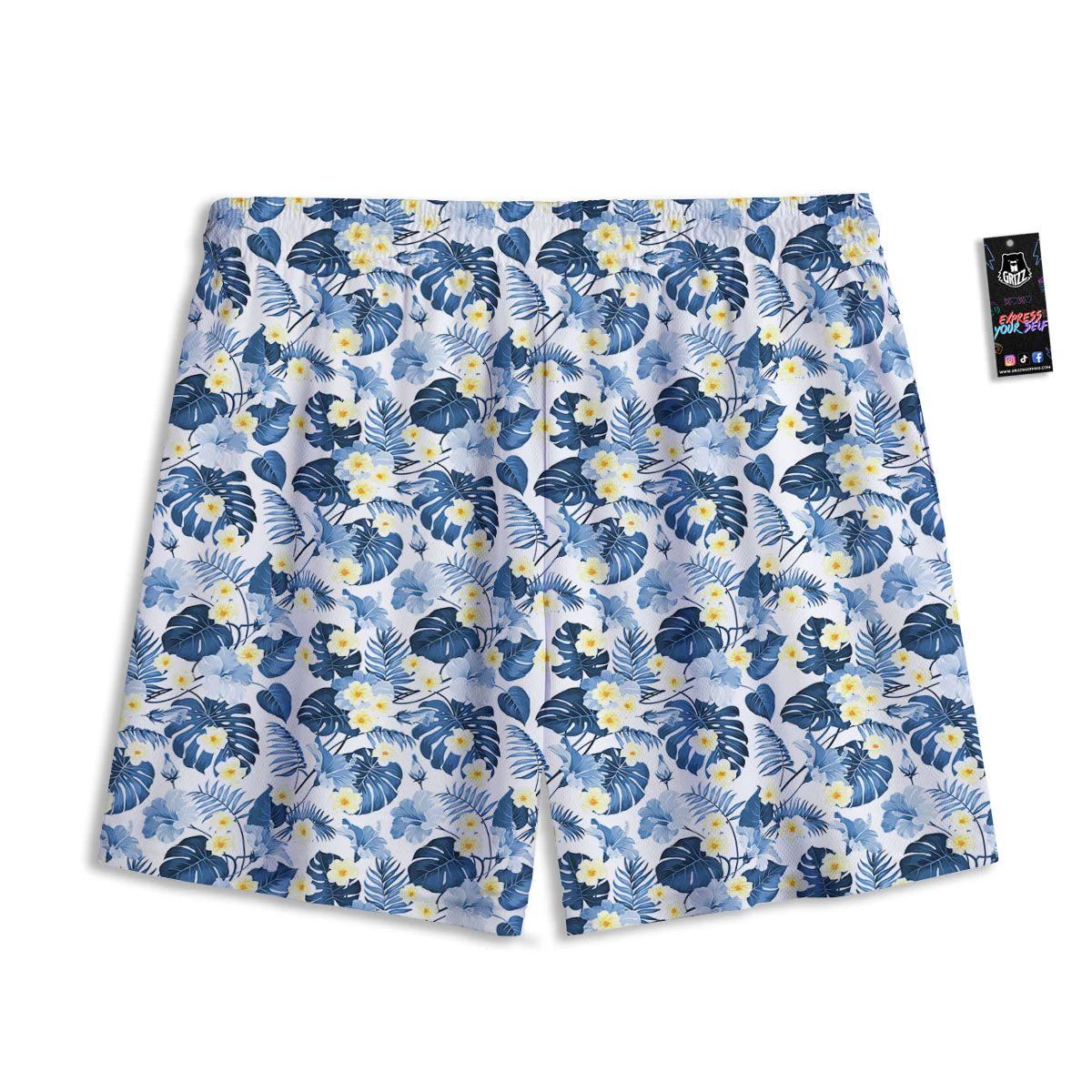 Wildflowers Blue Hawaiian Print Pattern Mesh Shorts - Image 2