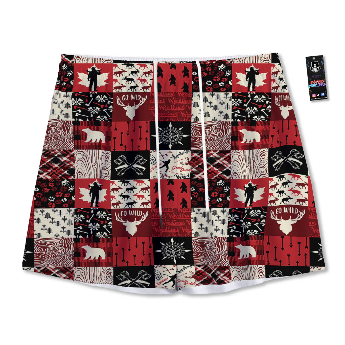 Wildlife Red Plaid Print Pattern Mesh Shorts