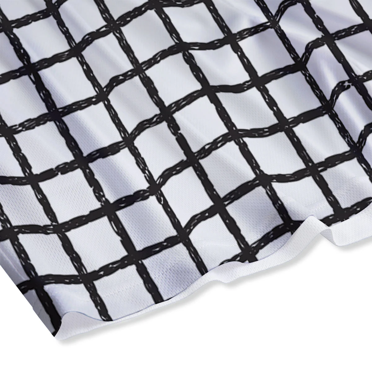 Windowpane Doodle Print Pattern Mesh Shorts - Image 4