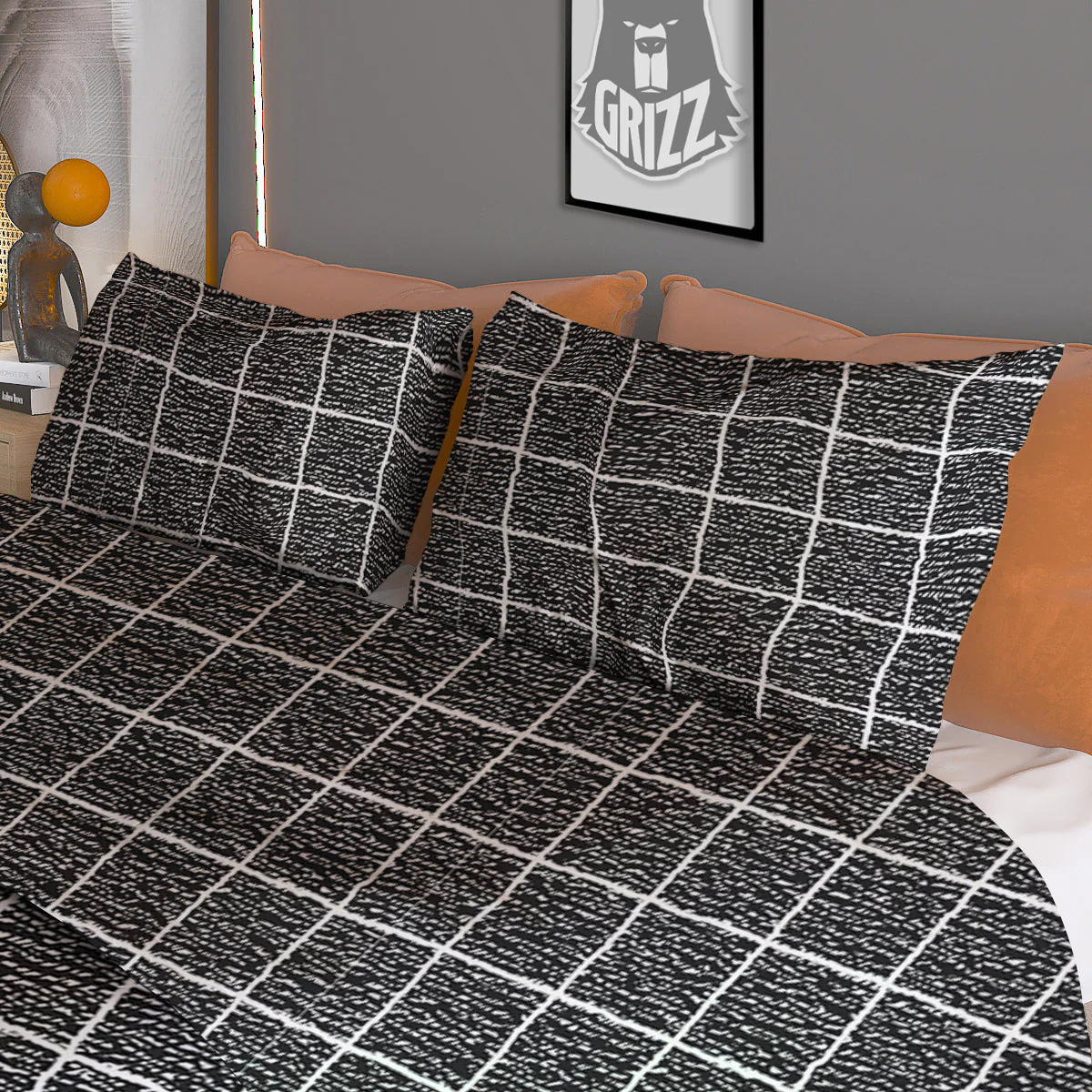 Windowpane Noisy Print Pattern Duvet Cover Bedding Set - Image 3