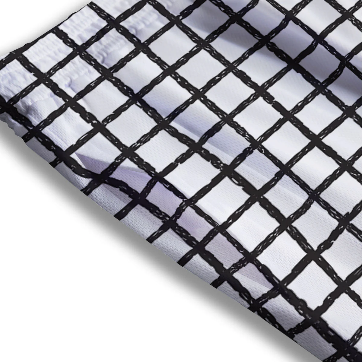 Windowpane White And Black Print Pattern Mesh Shorts - Image 3