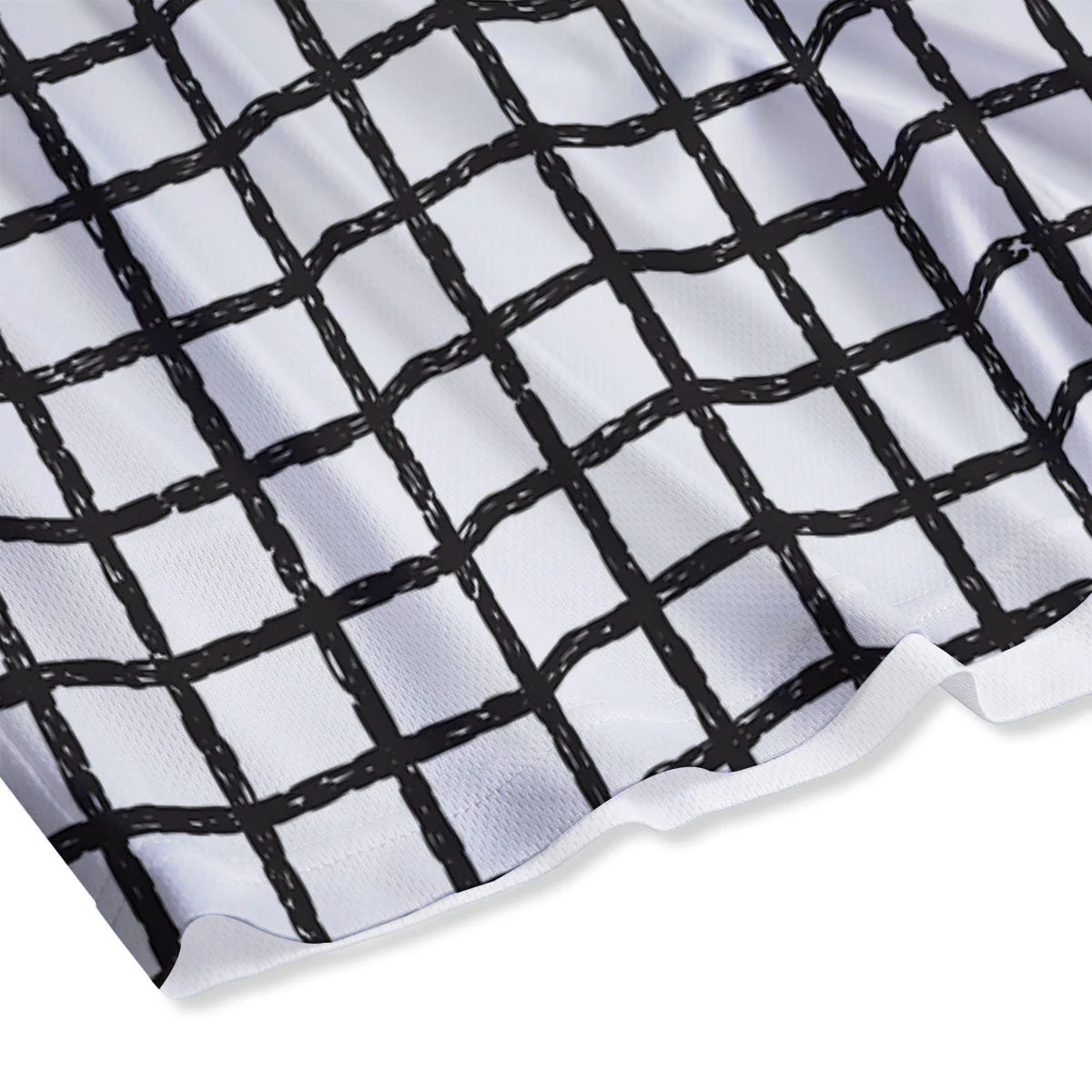 Windowpane White And Black Print Pattern Mesh Shorts - Image 4