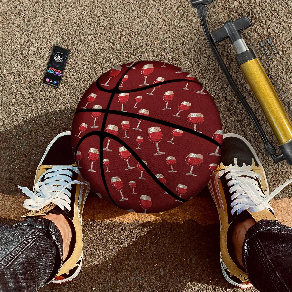Wine Red Print Pattern Basketball - Image 2