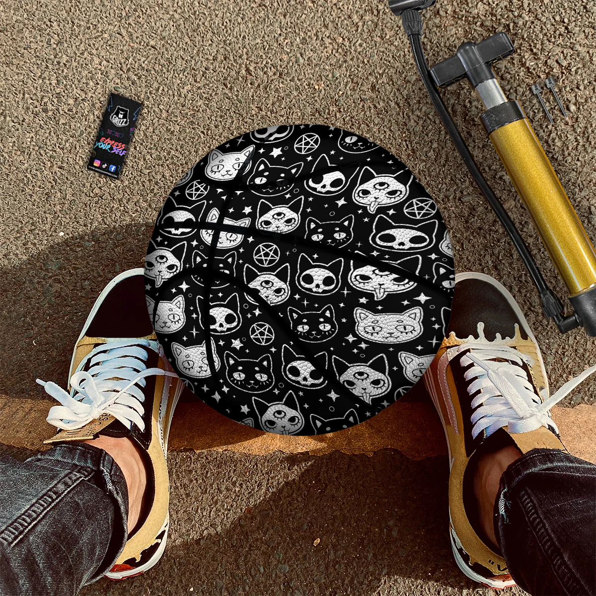Witch And Ghost Black White Print Pattern Basketball - Image 2