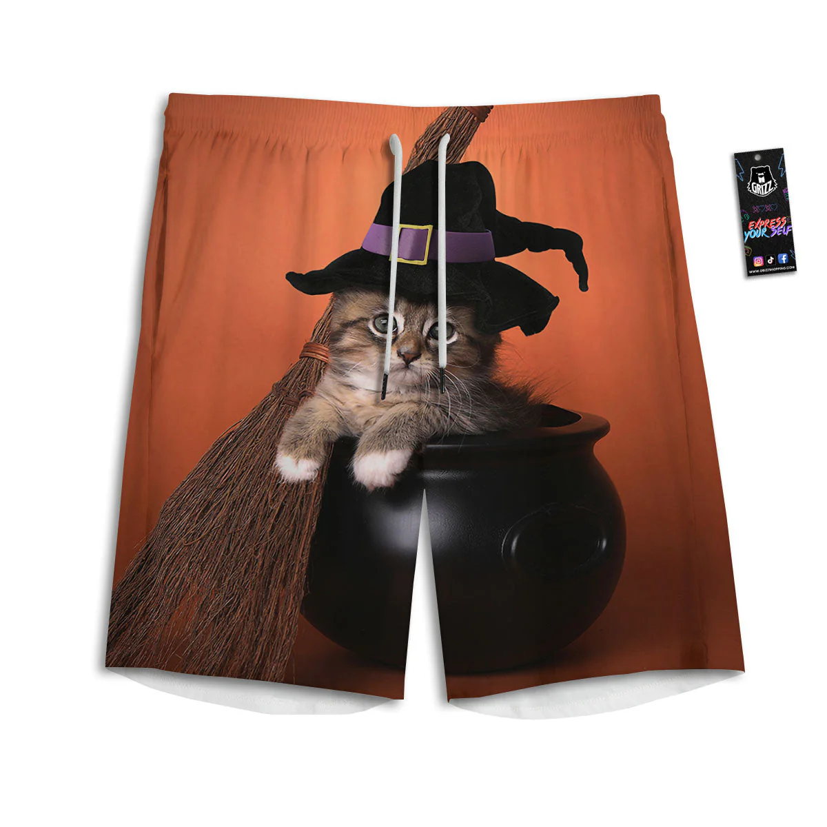 Witch Cat Halloween Cute Print Men's Athletic Shorts