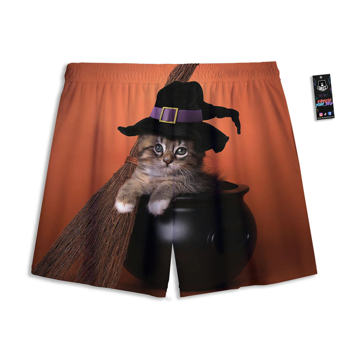Witch Cat Halloween Cute Print Mesh Shorts - Image 2