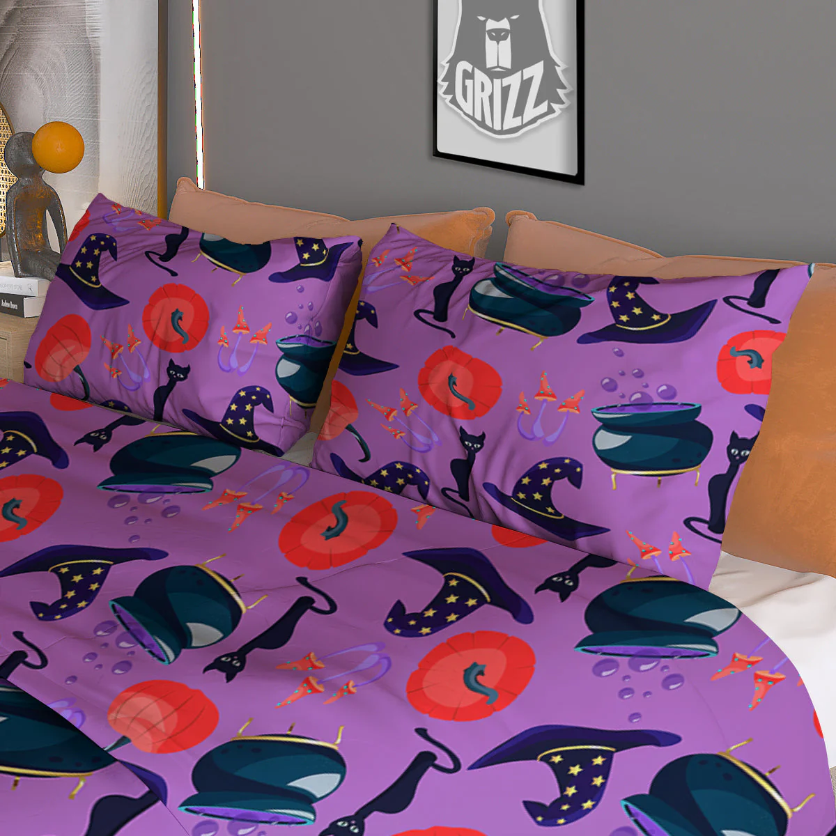 Witch Cauldron Halloween Print Pattern Duvet Cover Bedding Set - Image 3