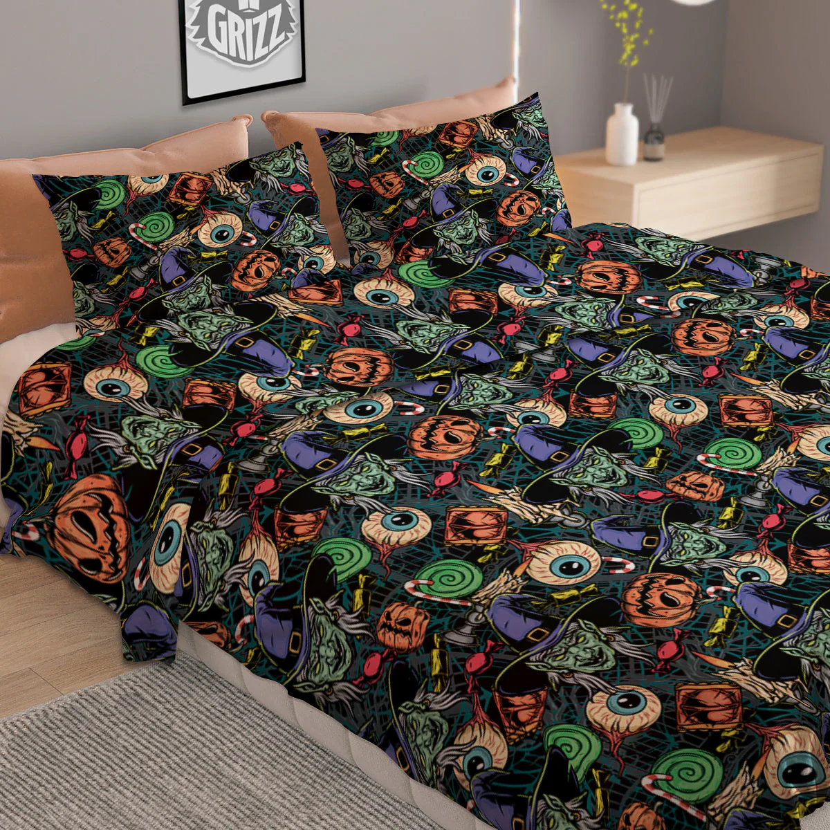Witch Halloween Elements Print Pattern Duvet Cover Bedding Set - Image 2