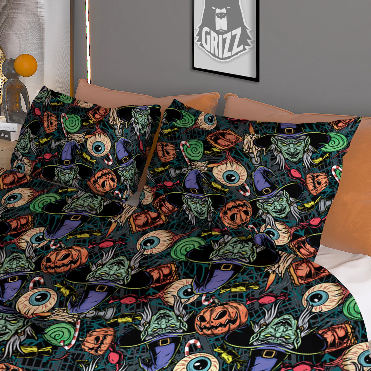 Witch Halloween Elements Print Pattern Duvet Cover Bedding Set - Image 3