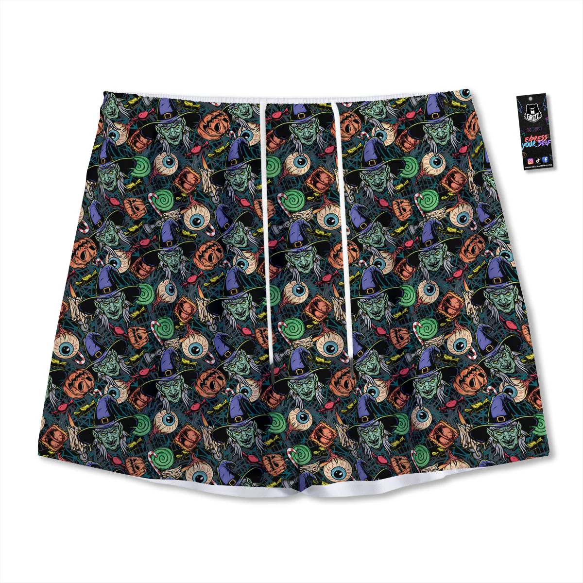 Witch Halloween Elements Print Pattern Mesh Shorts