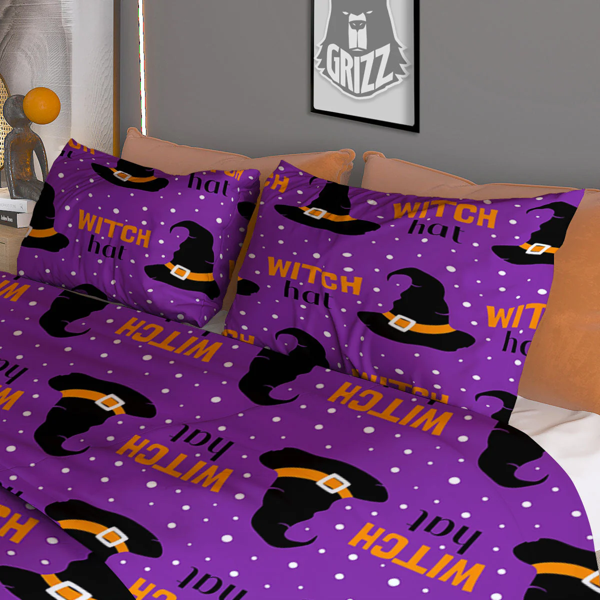 Witch Hat Purple Halloween Print Pattern Duvet Cover Bedding Set - Image 3