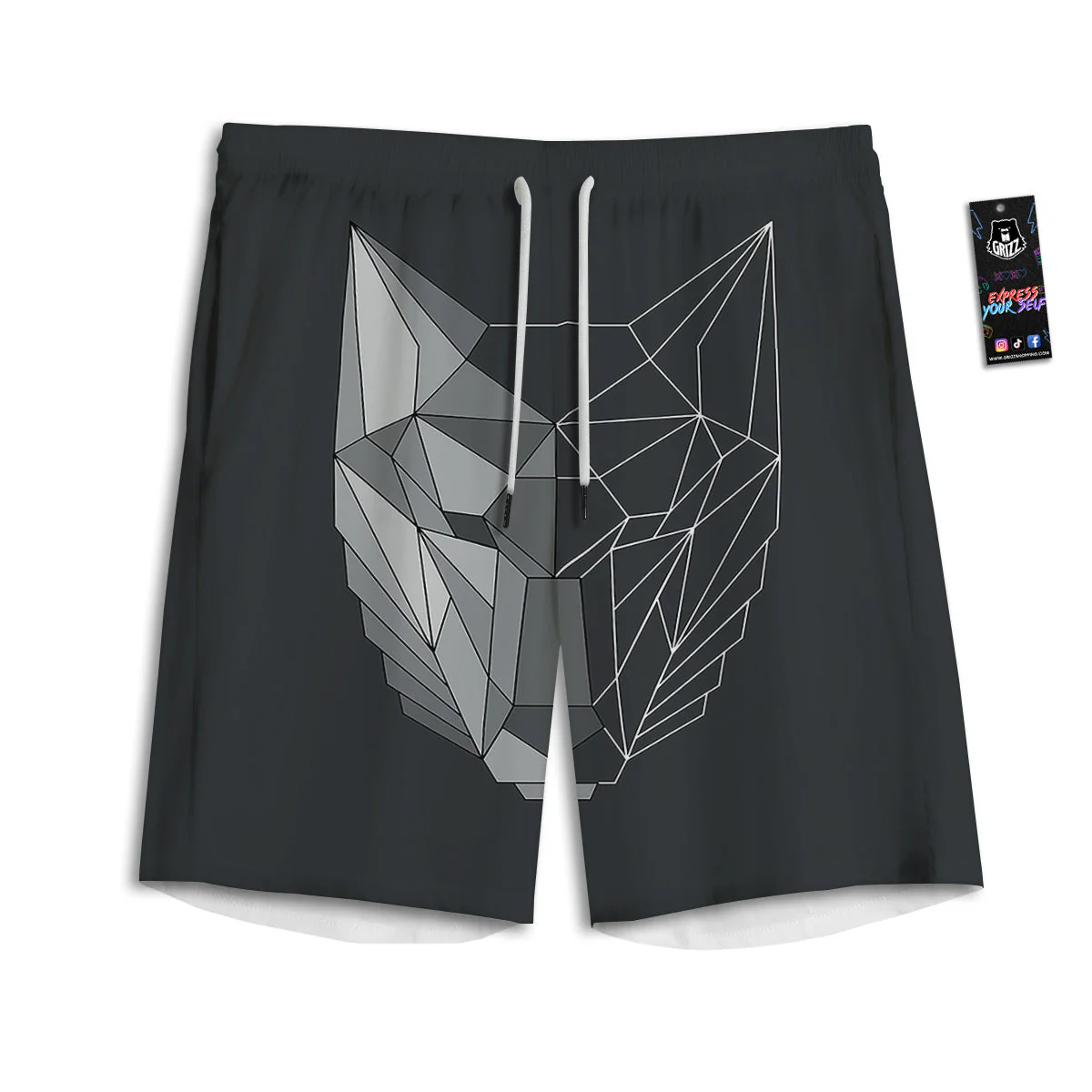 Wolf Geometric Dark Print Men's Athletic Shorts