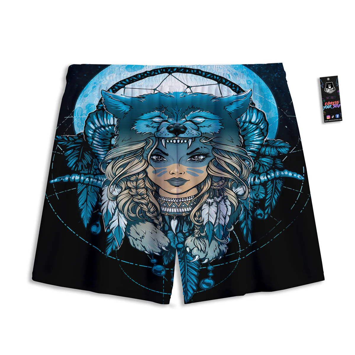 Wolf Girl Native American Print Mesh Shorts - Image 2