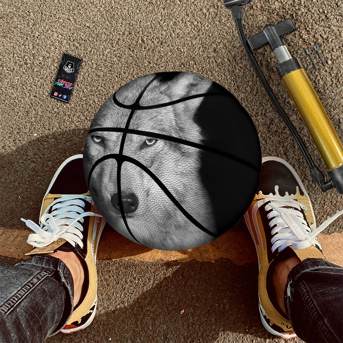 Wolf Monochrome Print Basketball - Image 2