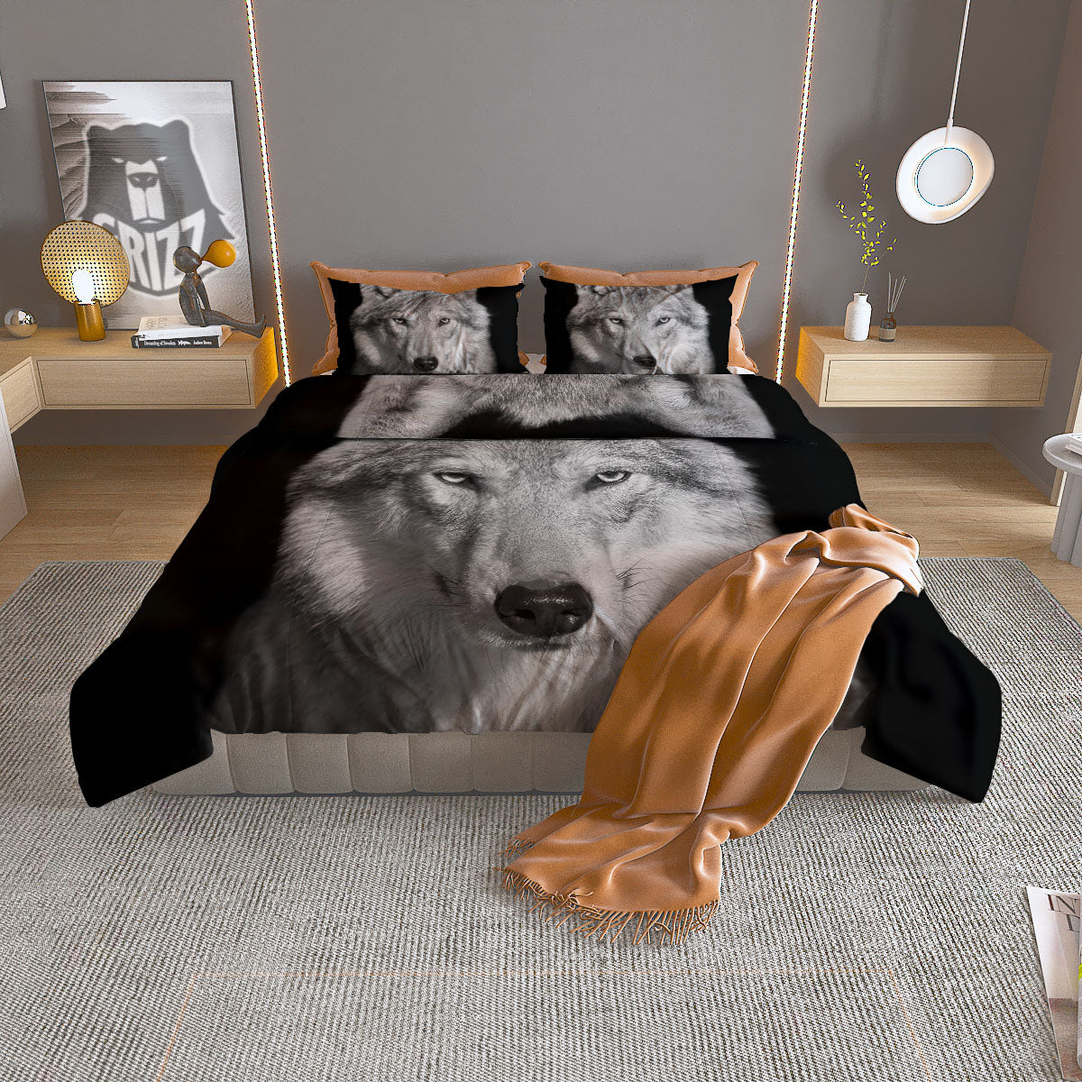 Wolf Monochrome Print Duvet Cover Bedding Set
