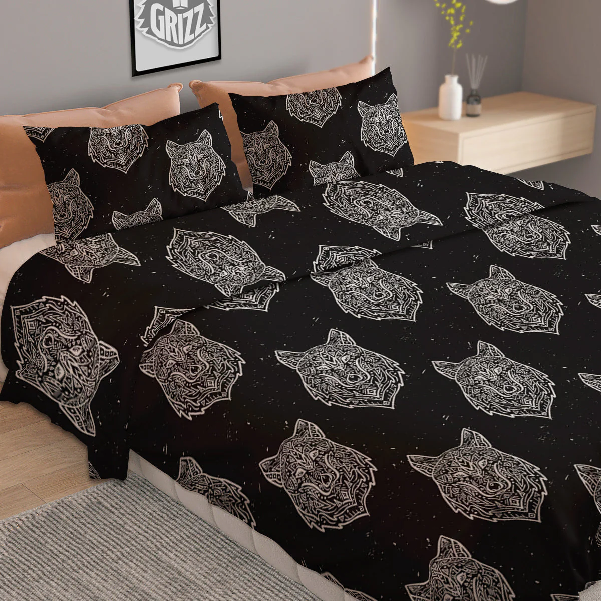 Wolf Native Tribal Print Pattern Duvet Cover Bedding Set - Image 2