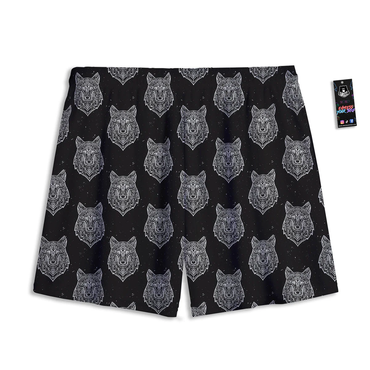 Wolf Native Tribal Print Pattern Mesh Shorts - Image 2