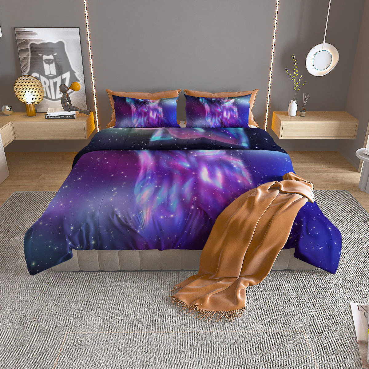 Wolf Spirit Aurora Howling Print Duvet Cover Bedding Set