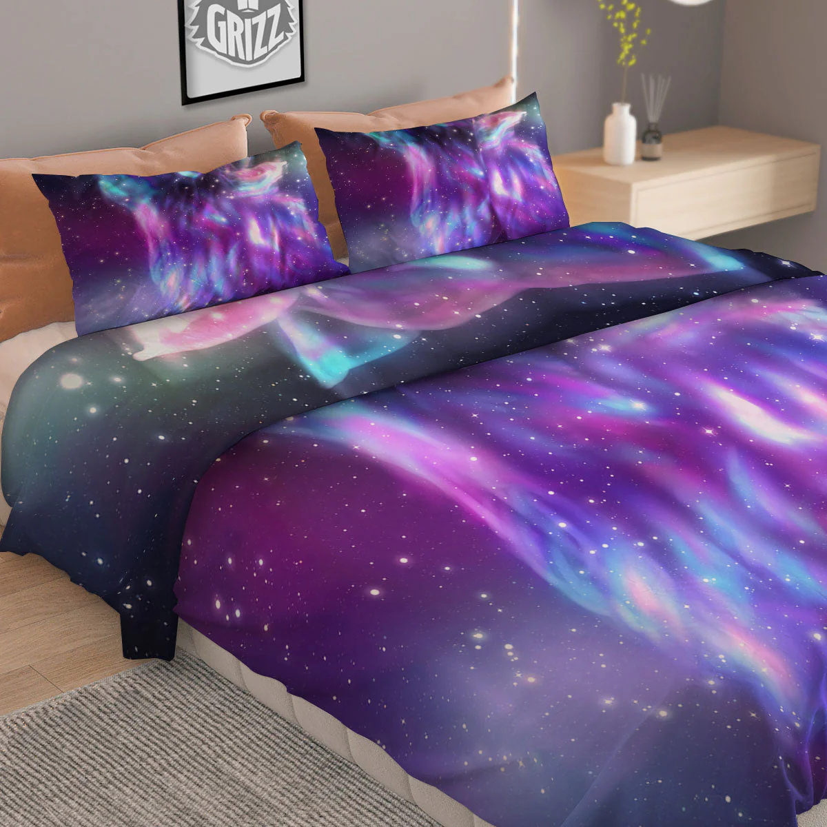 Wolf Spirit Aurora Howling Print Duvet Cover Bedding Set - Image 2