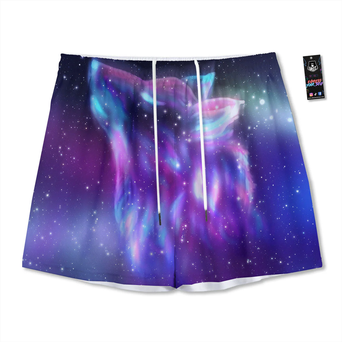 Wolf Spirit Aurora Howling Print Mesh Shorts