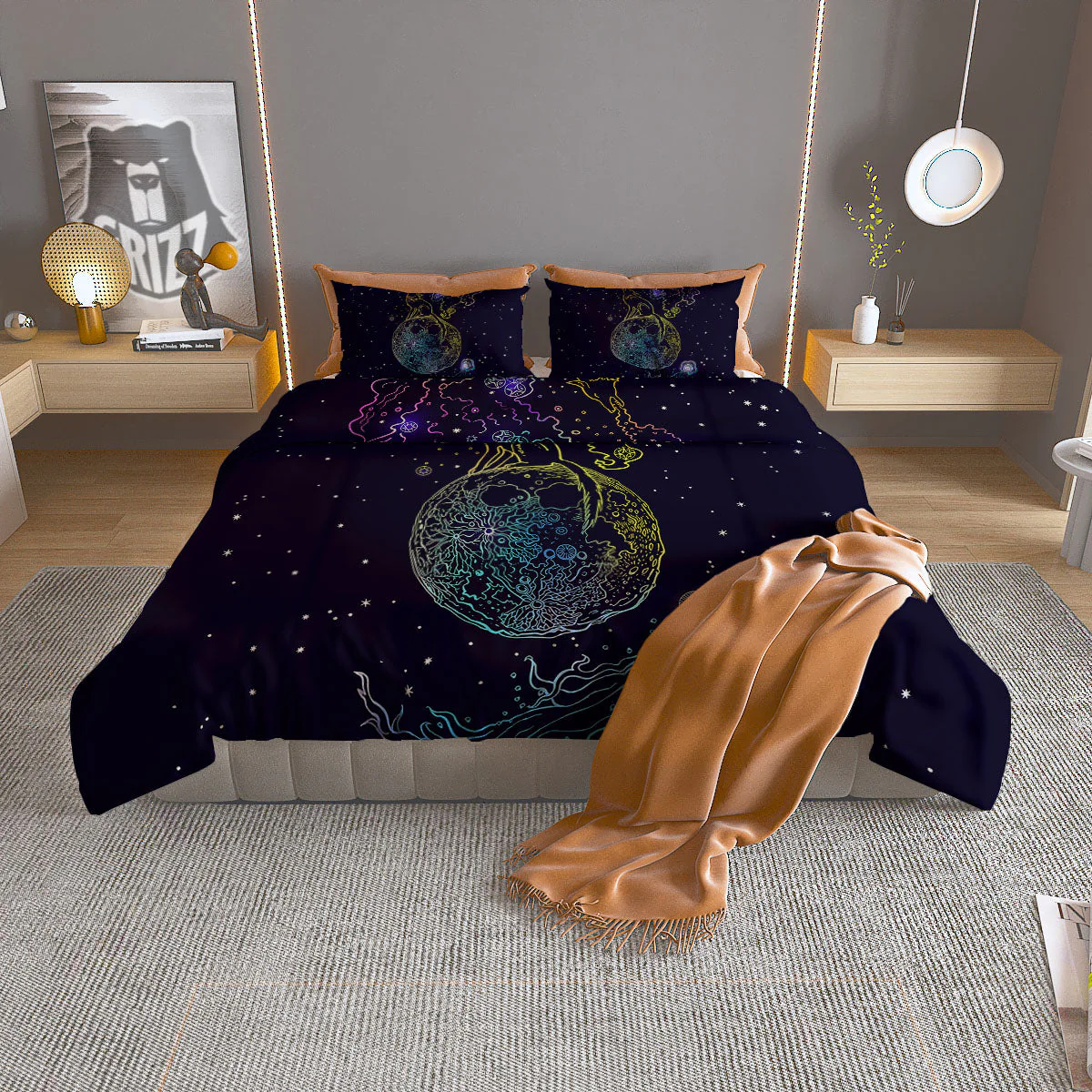 Wolf Spirit Galaxy Howling Print Duvet Cover Bedding Set