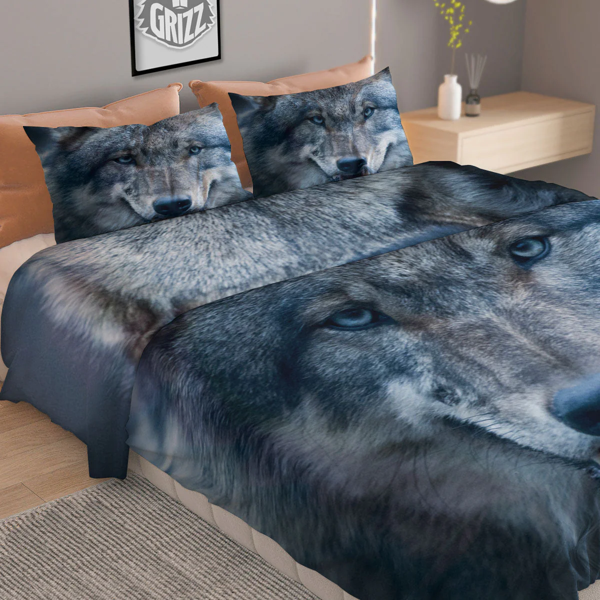 Wolf White And Navy Print Duvet Cover Bedding Set - Image 2