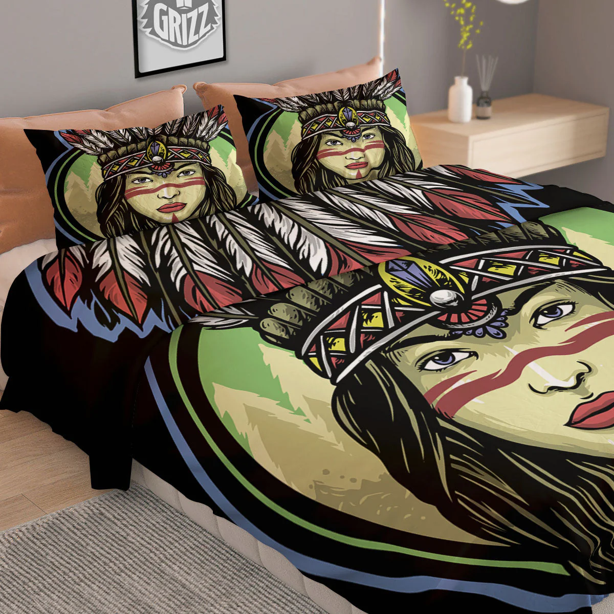 Woman Portrait Native Indian Print Duvet Cover Bedding Set - Image 2