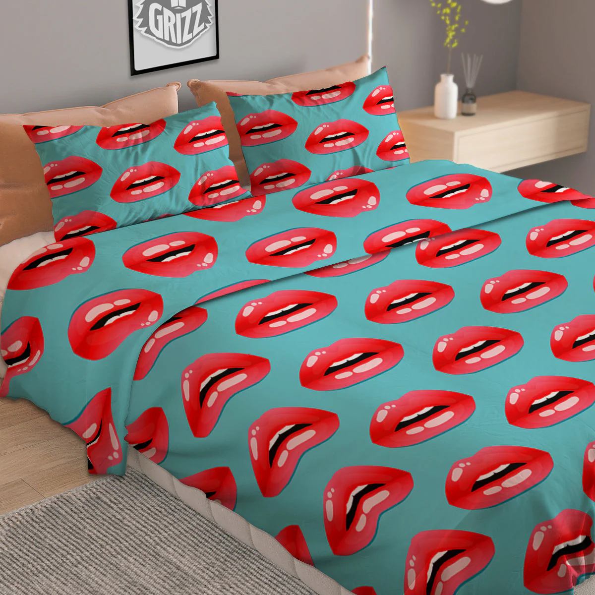 Women's Lips Print Pattern Duvet Cover Bedding Set - Image 2