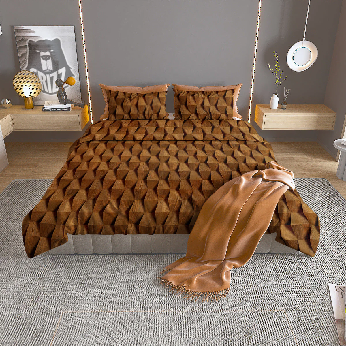 Wood Wall 3D Print Pattern Duvet Cover Bedding Set