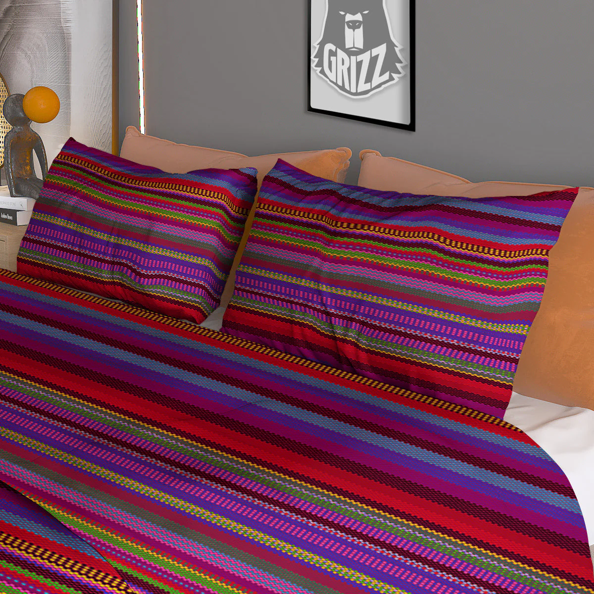 Woven Mexican Colorful Print Pattern Duvet Cover Bedding Set - Image 3