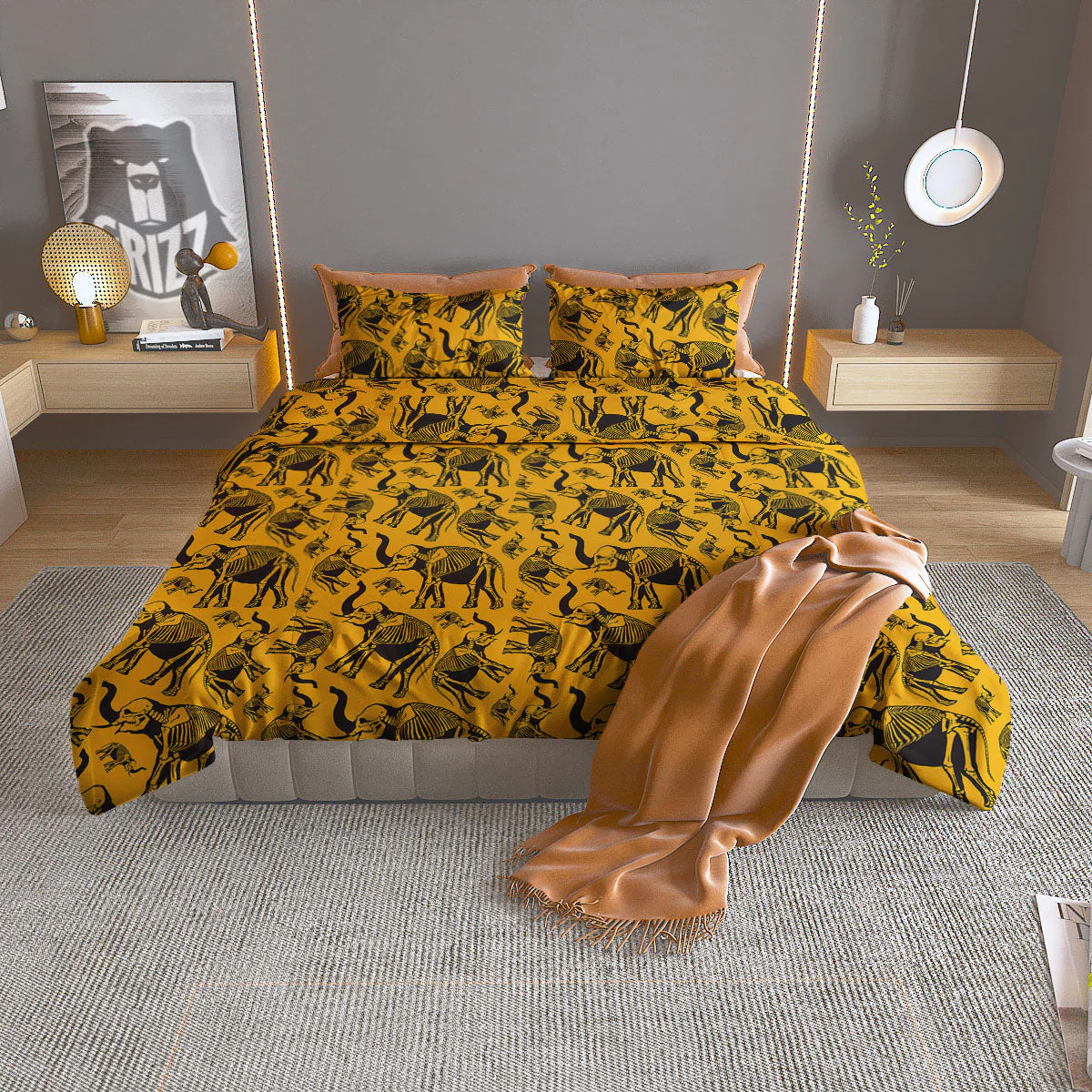 X-Ray Elephant Skeleton Print Pattern Duvet Cover Bedding Set