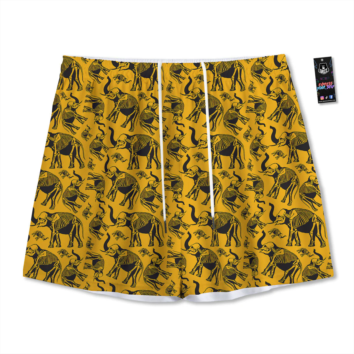 X-Ray Elephant Skeleton Print Pattern Mesh Shorts