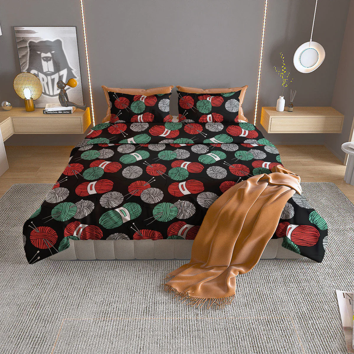 Yarn Knitting Print Pattern Duvet Cover Bedding Set