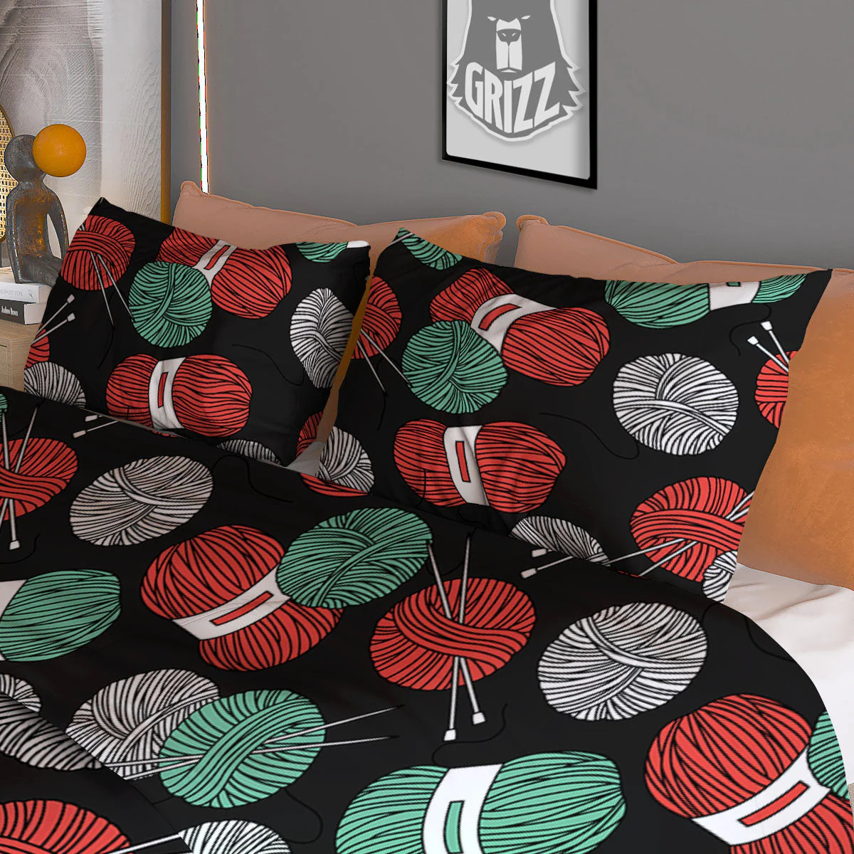 Yarn Knitting Print Pattern Duvet Cover Bedding Set - Image 3