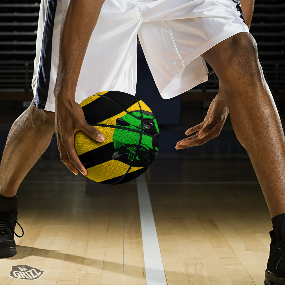 Yellow And Green Helmet Print Basketball - Image 3