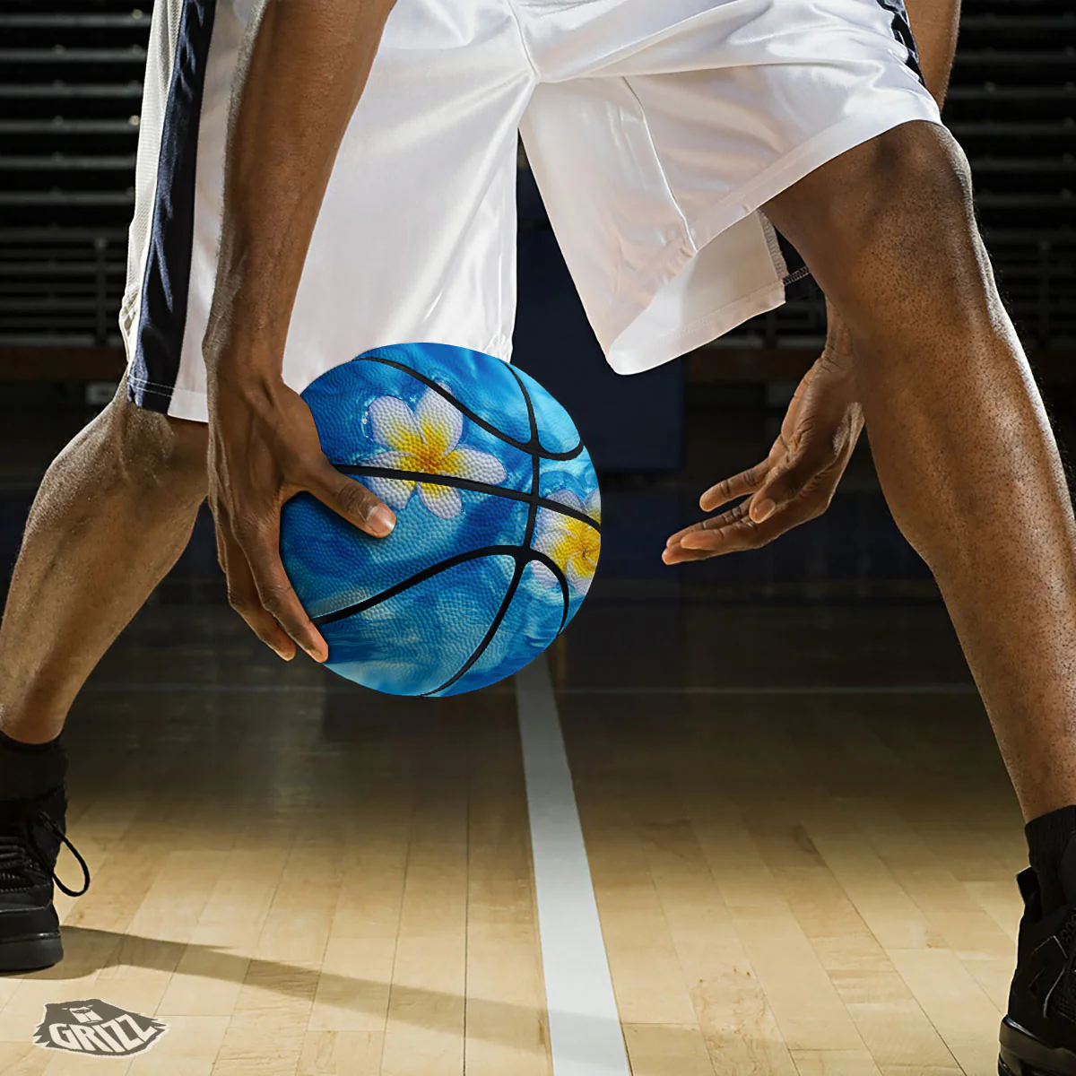 Yellow And White Plumeria In Water Print Basketball - Image 3