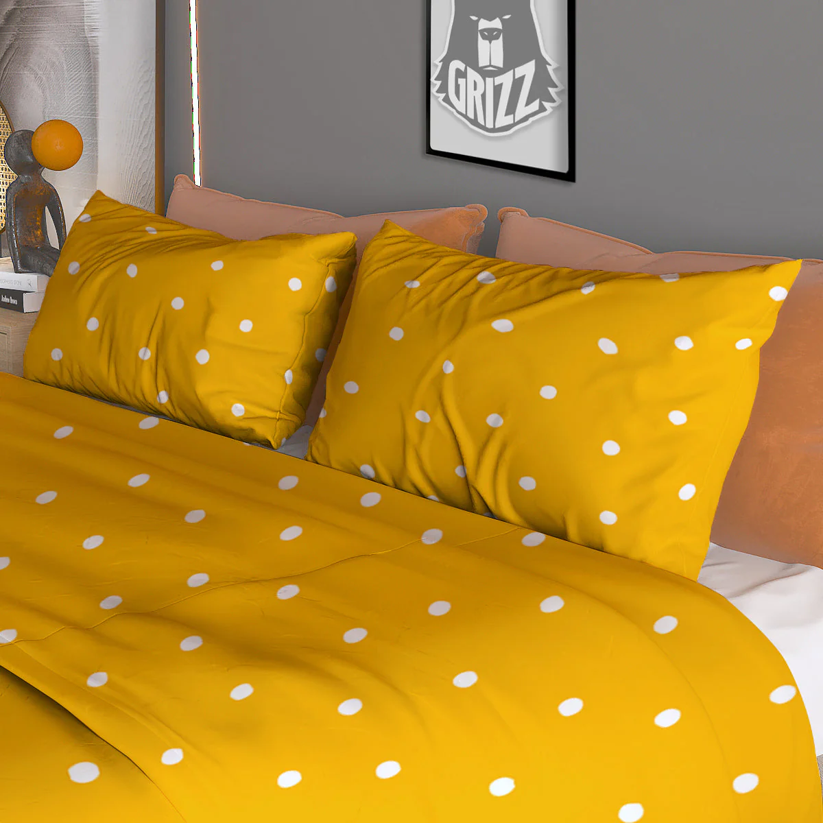 Yellow And White Polka Dot Print Pattern Duvet Cover Bedding Set - Image 3