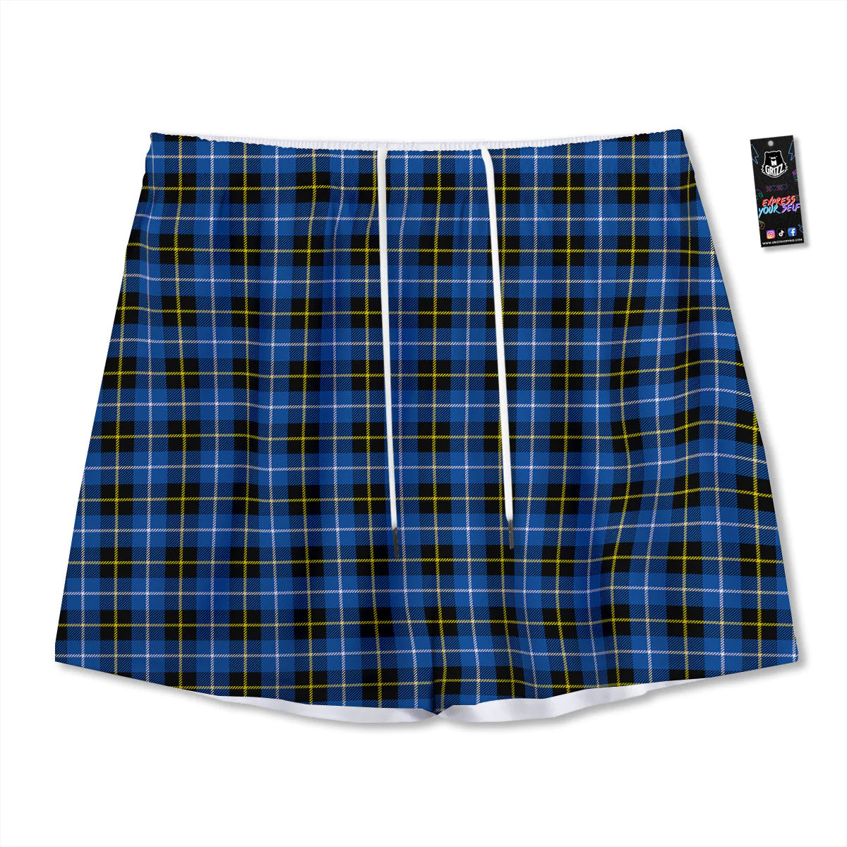 Yellow Blue And Black Tartan Print Mesh Shorts
