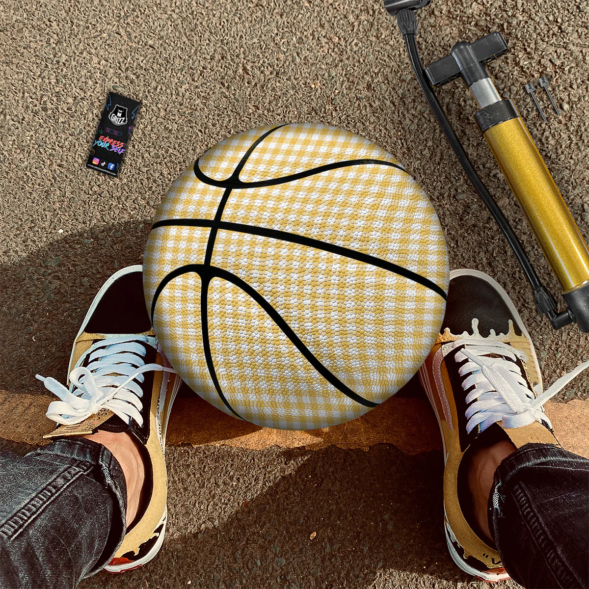Yellow Canary And White Gingham Print Basketball - Image 2
