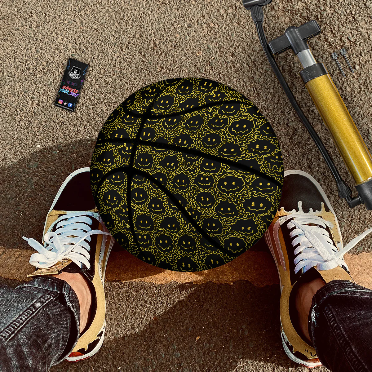 Yellow Crazy Emoji Print Pattern Basketball - Image 3