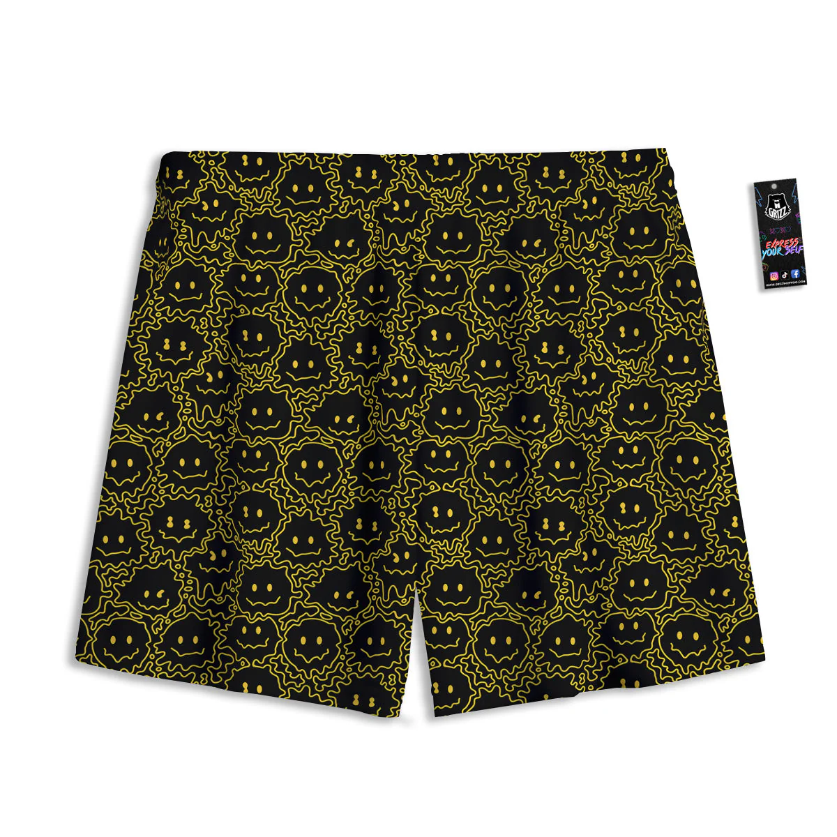 Yellow Crazy Emoji Print Pattern Mesh Shorts - Image 2