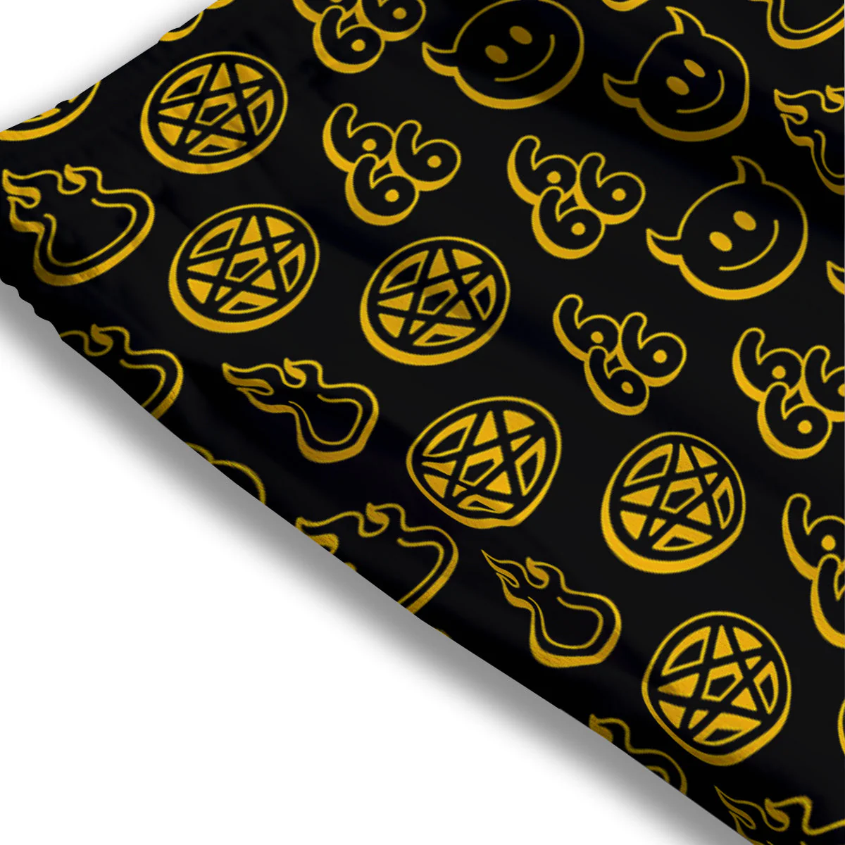 Yellow Demon Smile And Symbol Print Pattern Mesh Shorts - Image 3