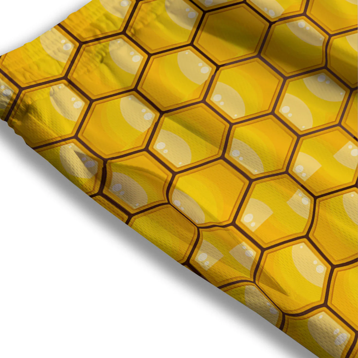 Yellow Honeycomb Print Pattern Mesh Shorts - Image 3