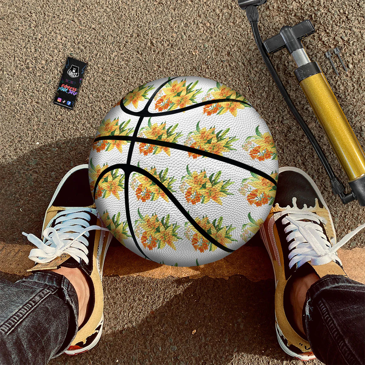 Yellow Lily Watercolor Print Pattern Basketball - Image 2