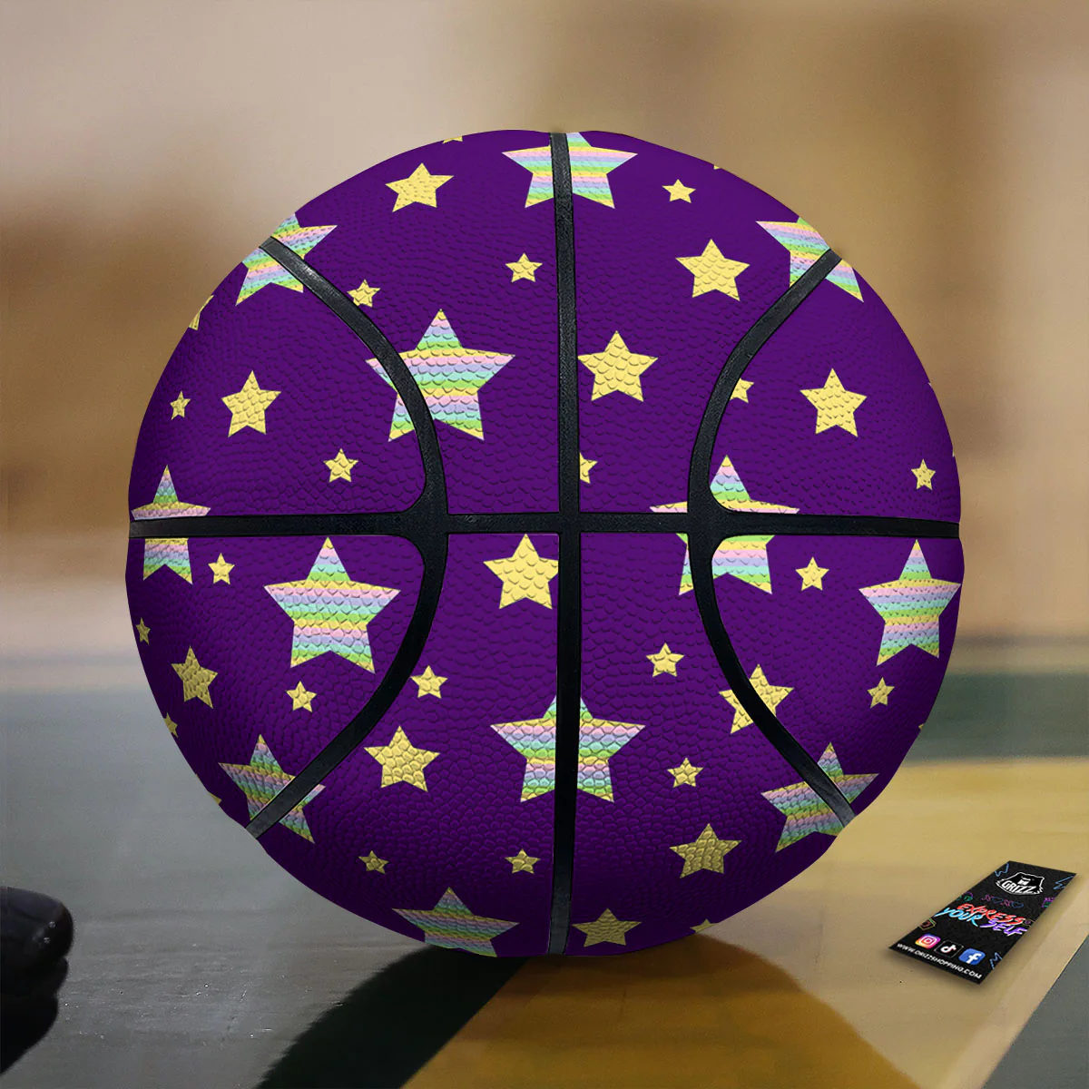 Yellow Stars Purple Print Pattern Basketball